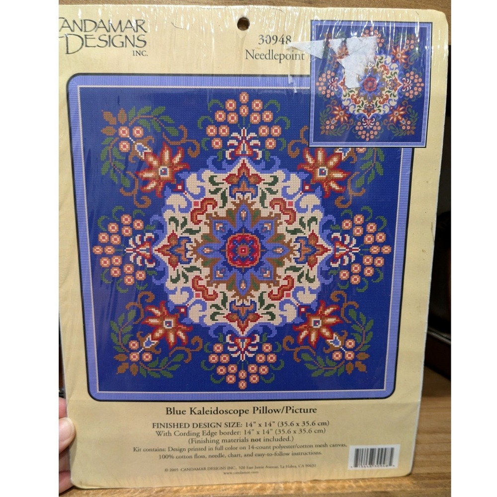 Candamar Designs Blue Kaleidoscope Needlepoint Pillow Kit Blue Floral 30948